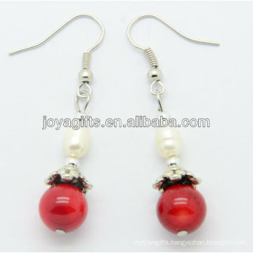 Wholesale red coral with fresh water pearl earring